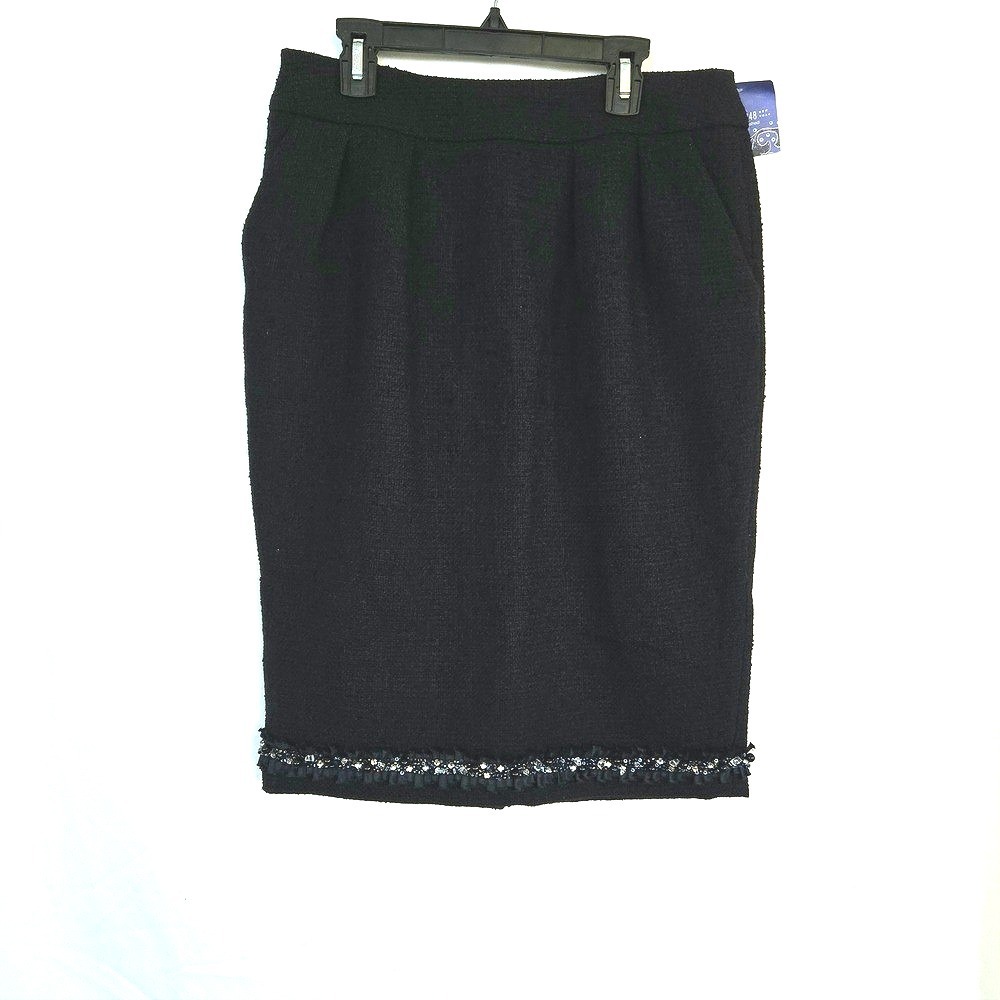 LAFAYETTE 148 New York Women Black Wool Blend Beaded Pencil Classic Skirt 4 NWOT